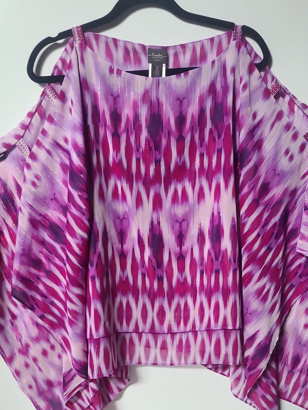 Chico's Pink & White Cold-Shoulder Tie-Dye Blouse